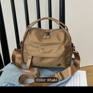 BEIGE NYLON HANDBAG.